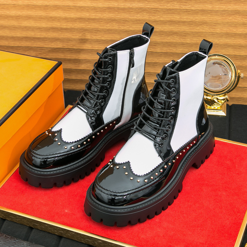 Parade Fashion Street - ファッションリベットメンズアンクルブーツ秋ハイカットプラットフォームブーツメンズブローグメンズフォーマルブーツレザーブーツ（男性用革靴）
