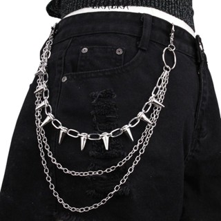 Street Fashion Jeans Women - ユニセックス ヒップホップ パンクロック メタル ウエストチェーン パンツキーリング