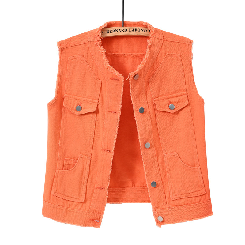 Street Fashion Jeans Women - レディースカジュアルノースリーブデニムベスト,秋のコート,学生用トップス,ジーンズジャケット,ピンク,イエロー,ホワイト,オレンジ,グリーン,5xl