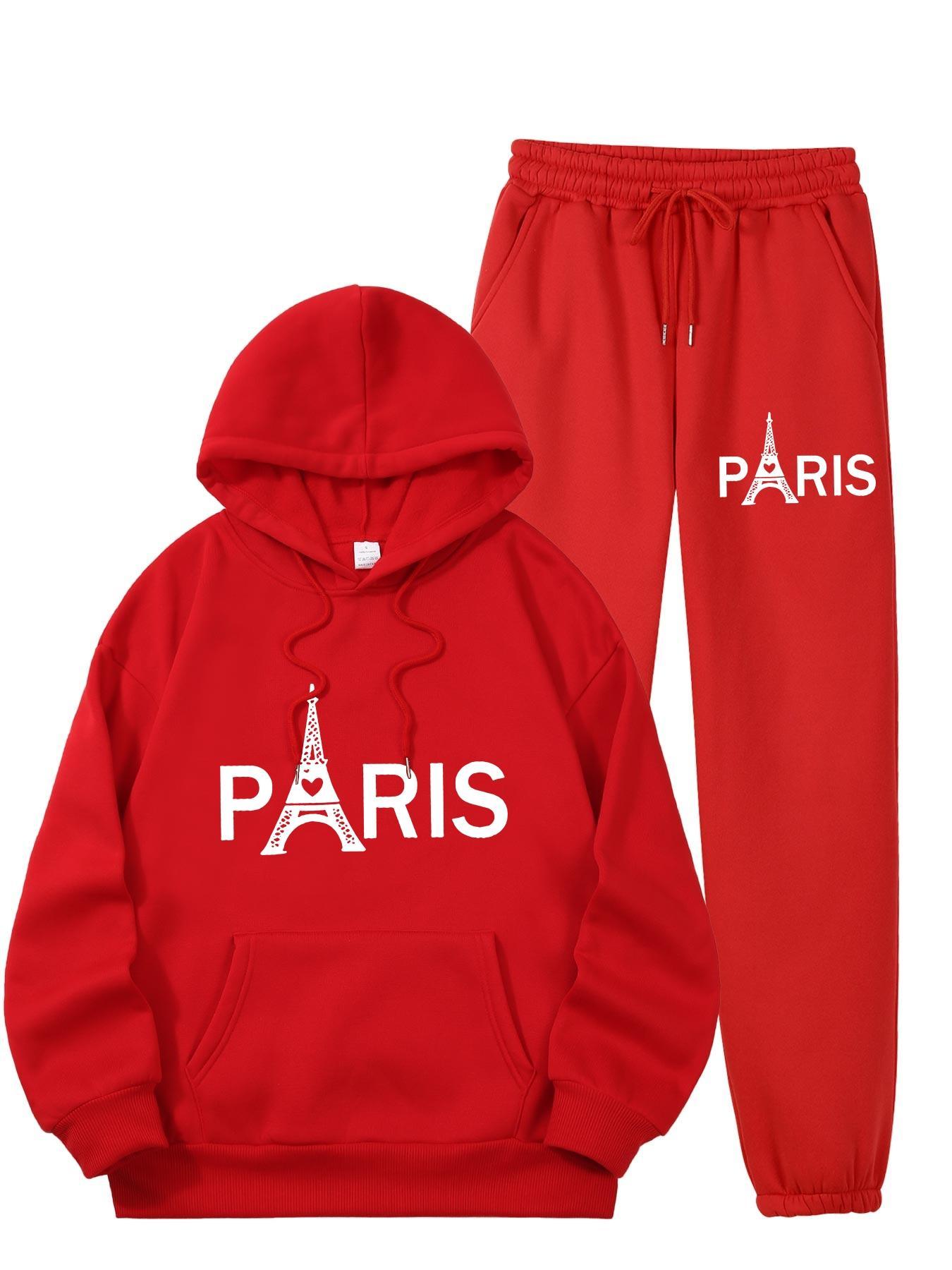Street Fashion Styles - レディース パリ エッフェル塔柄 2点セット トラックスーツ カジュアル