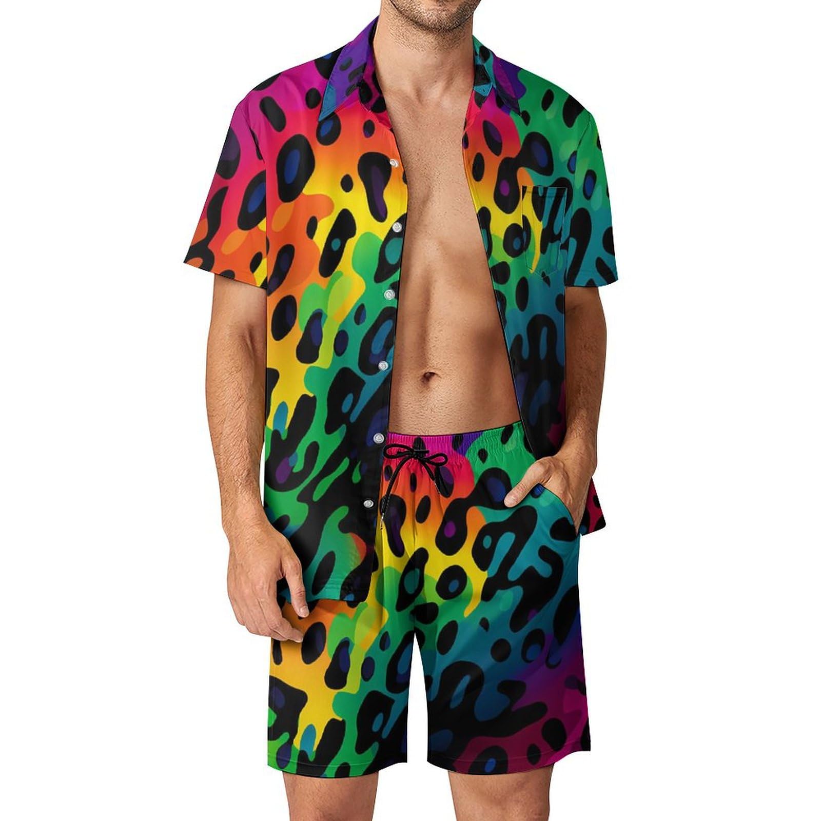 Street Summer Fashion - 夏用不規則幾何学模様3Dプリントメンズシャツセットファッション半袖シャツビーチショーツストリートウェアハワイアンスーツ服