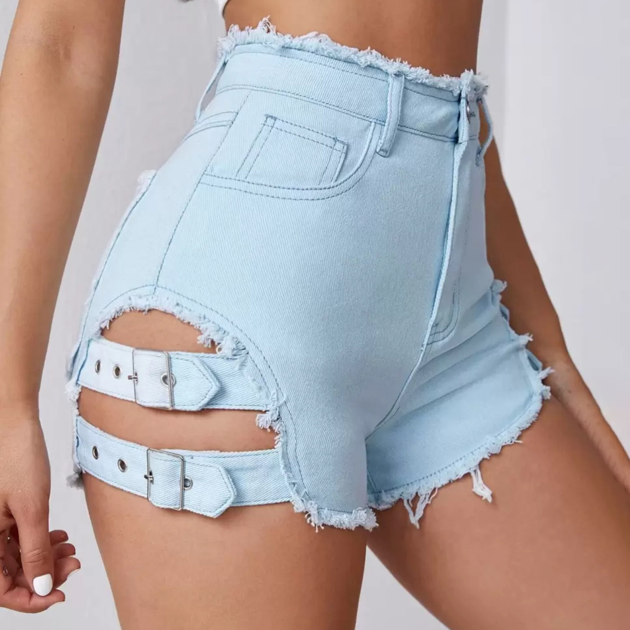 Street Fashion Denim - 女性ハイウエストデニムショートパンツダメージ加工裾夏カジュアルストリートウェアサイドスリット生端Aラインホットパンツファッション衣装