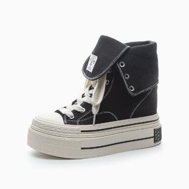 Street Fashion Denim - 12 センチメートルスケートボード通気性高さを高める靴デニム女性ファッション春アンクルブーツ 2026 ハイブランドプラットフォームウェッジ秋スニーカー