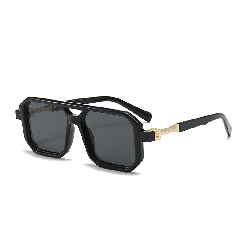 Street Fashion Glasses - ブラックレトロボックスサングラス、ユニセックスダブルビーム、トレンディ、光沢のある、ファッション、装飾、ドレスアップグラス、新品