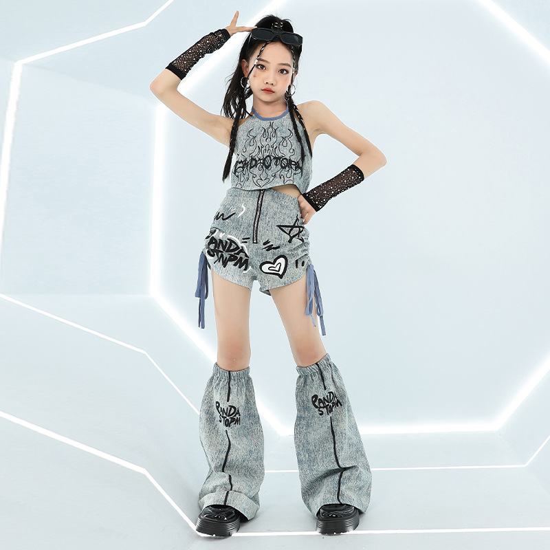 Street Fashion Jeans Women - クールガールヒップホップジーンズトップスファッションストリートスタイル服子供ヒップホップ衣装デニムダンスパフォーマンス服