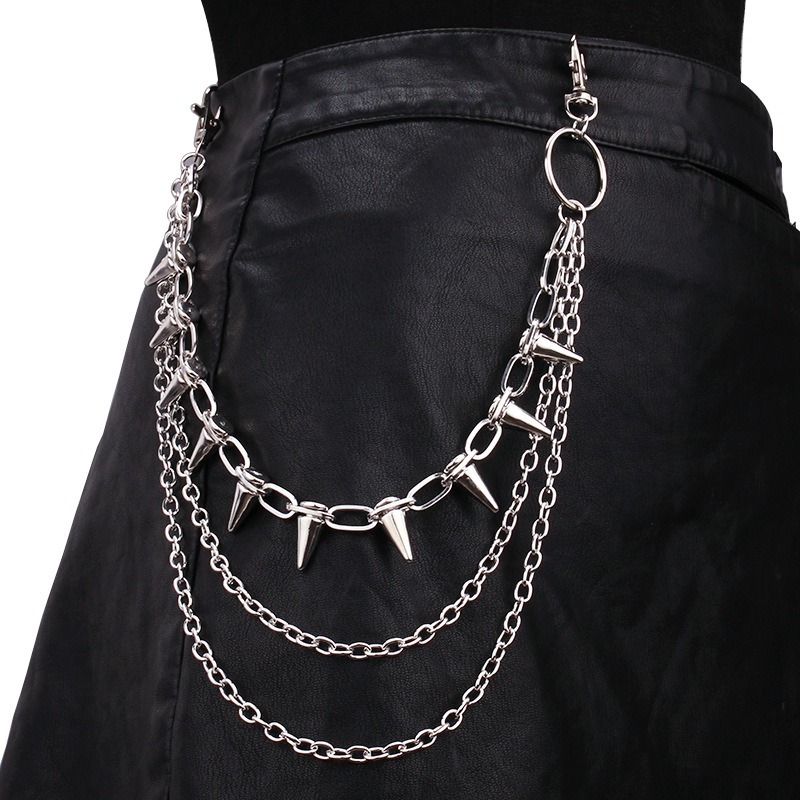 Street Fashion Jeans Women - ヒップホップ パンクロック メタルパンツ ウエストチェーン メンズ レディース