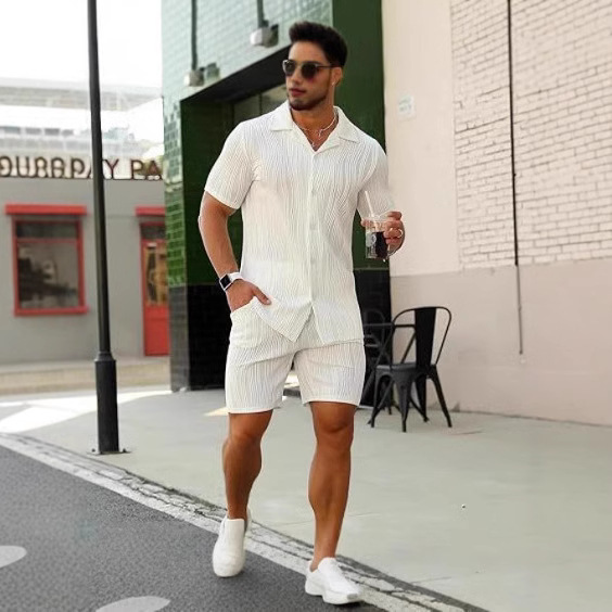 メンズ 2 ピース アウトフィット 半袖ボタンダウン シャツ - Street Summer Fashion のレビューと価格