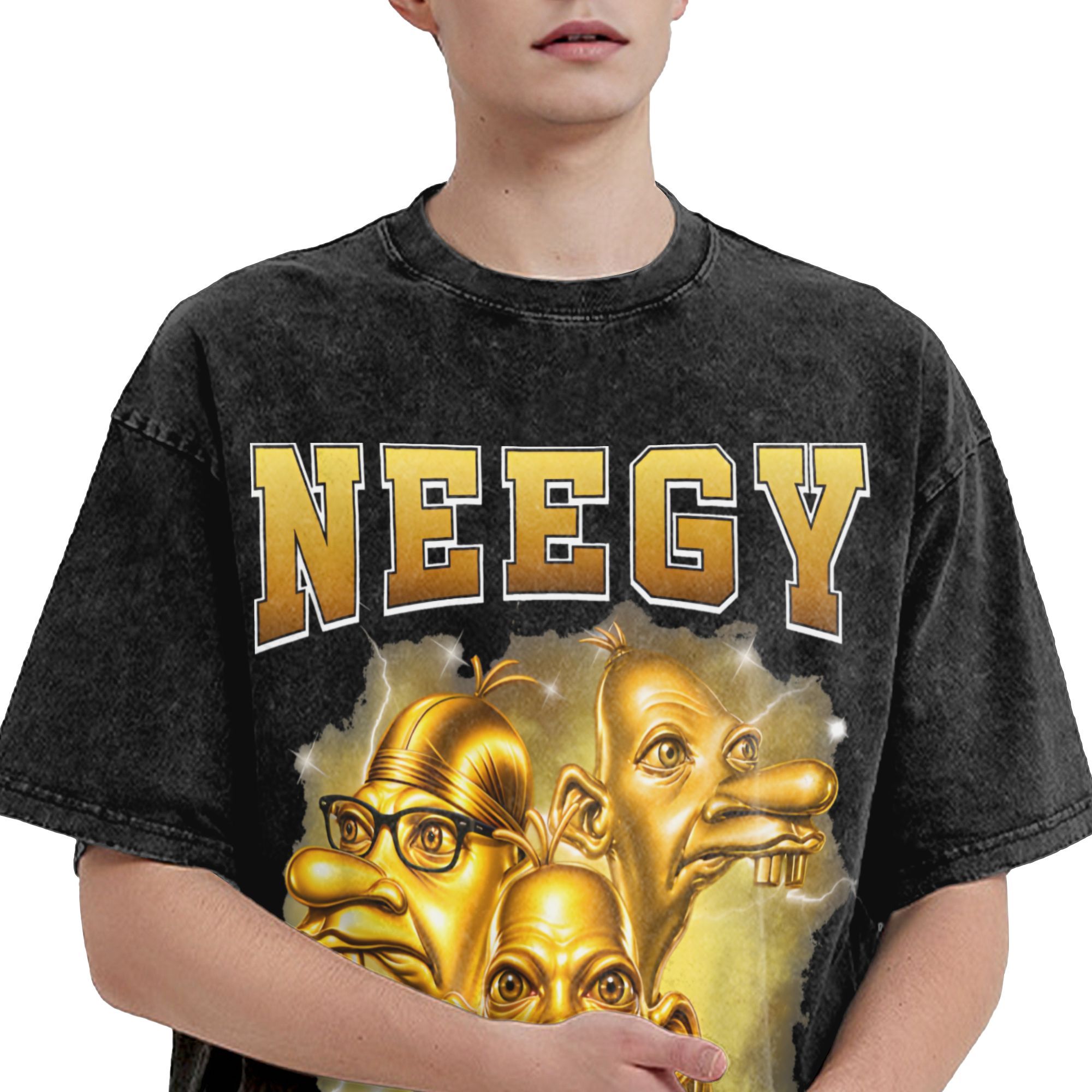 原宿風ウォッシュドシャツ ゴールデン・ニーギー・ミーム 面白 - Street Fashion Gen Z のレビューと価格