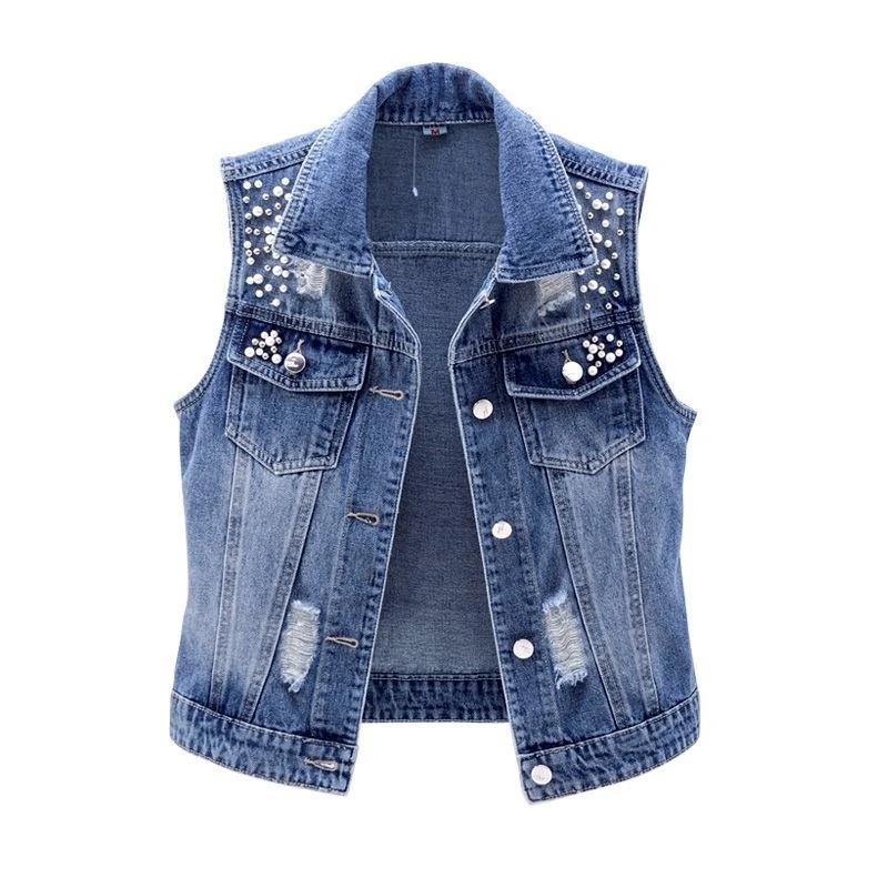 女性デニムベスト高級真珠ファッション 2026 春秋ジーンズ - Street Fashion Jeans Women のレビューと価格