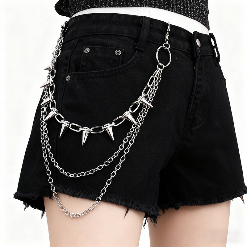 ユニセックス ヒップホップ パンクロック メタル ウエストチ - Street Fashion Jeans Women のレビューと価格