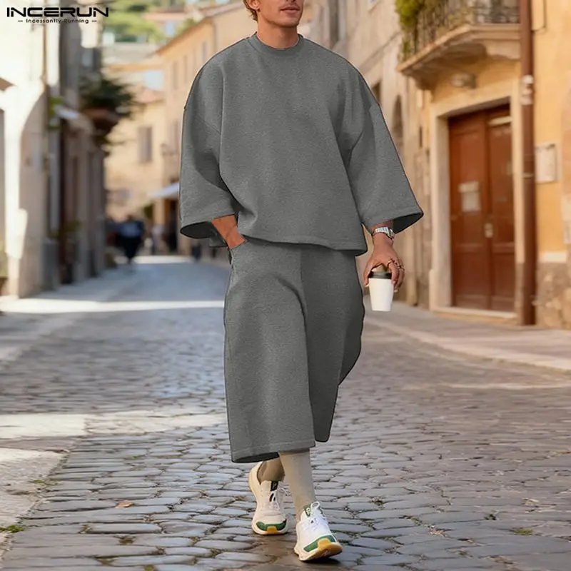 INCERUN メンズセット ソリッドカラー バギー 3/4 - Street Summer Fashion のレビューと価格