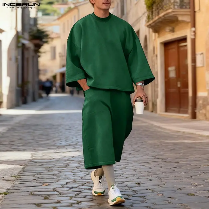 INCERUN メンズセット ソリッドカラー バギー 3/4 - Street Summer Fashion のレビューと価格