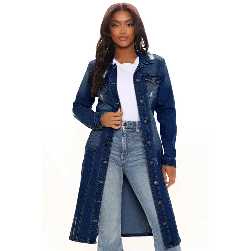 新着ファッション穴綿 Autnmn 冬ロングデニムジャケット - Street Fashion Jeans Women のレビューと価格