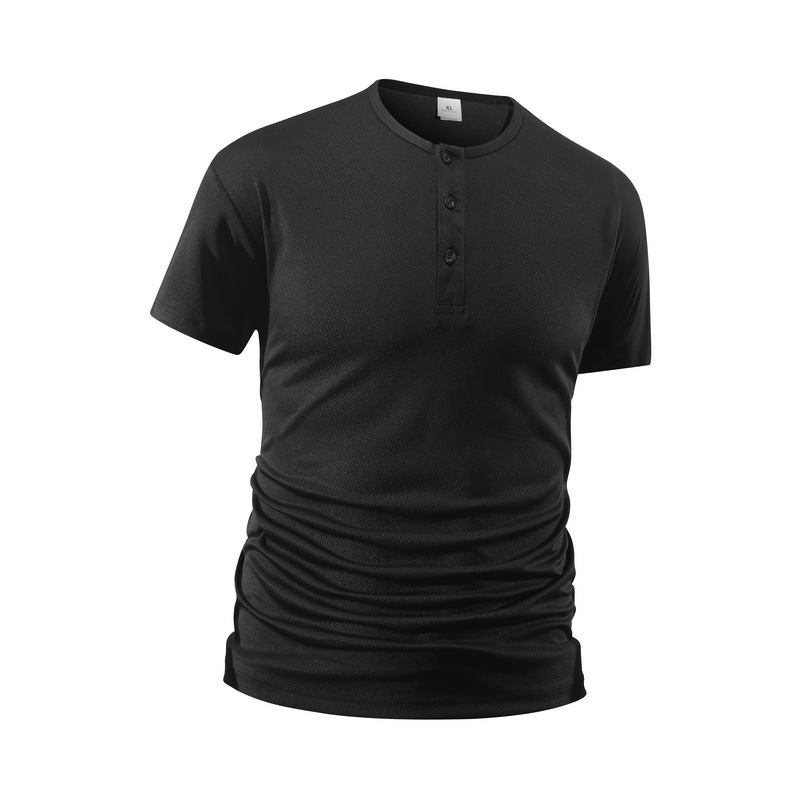 メンズ半袖ヘンリーネックTシャツ、無地、男性用フィットネスト - Street Summer Fashion のレビューと価格