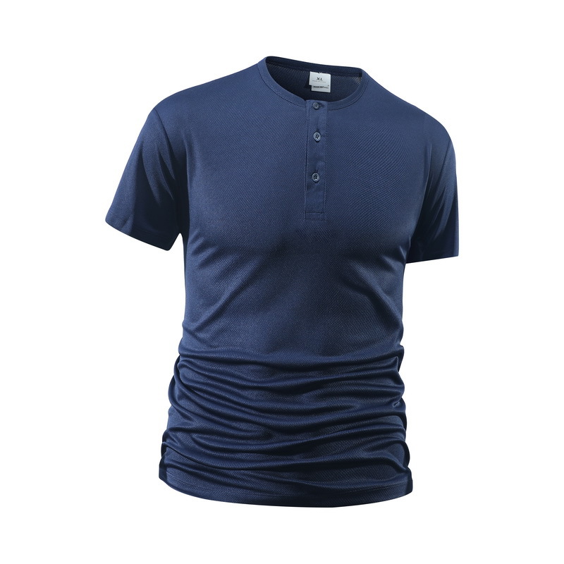メンズ半袖ヘンリーネックTシャツ、無地、男性用フィットネスト - Street Summer Fashion のレビューと価格