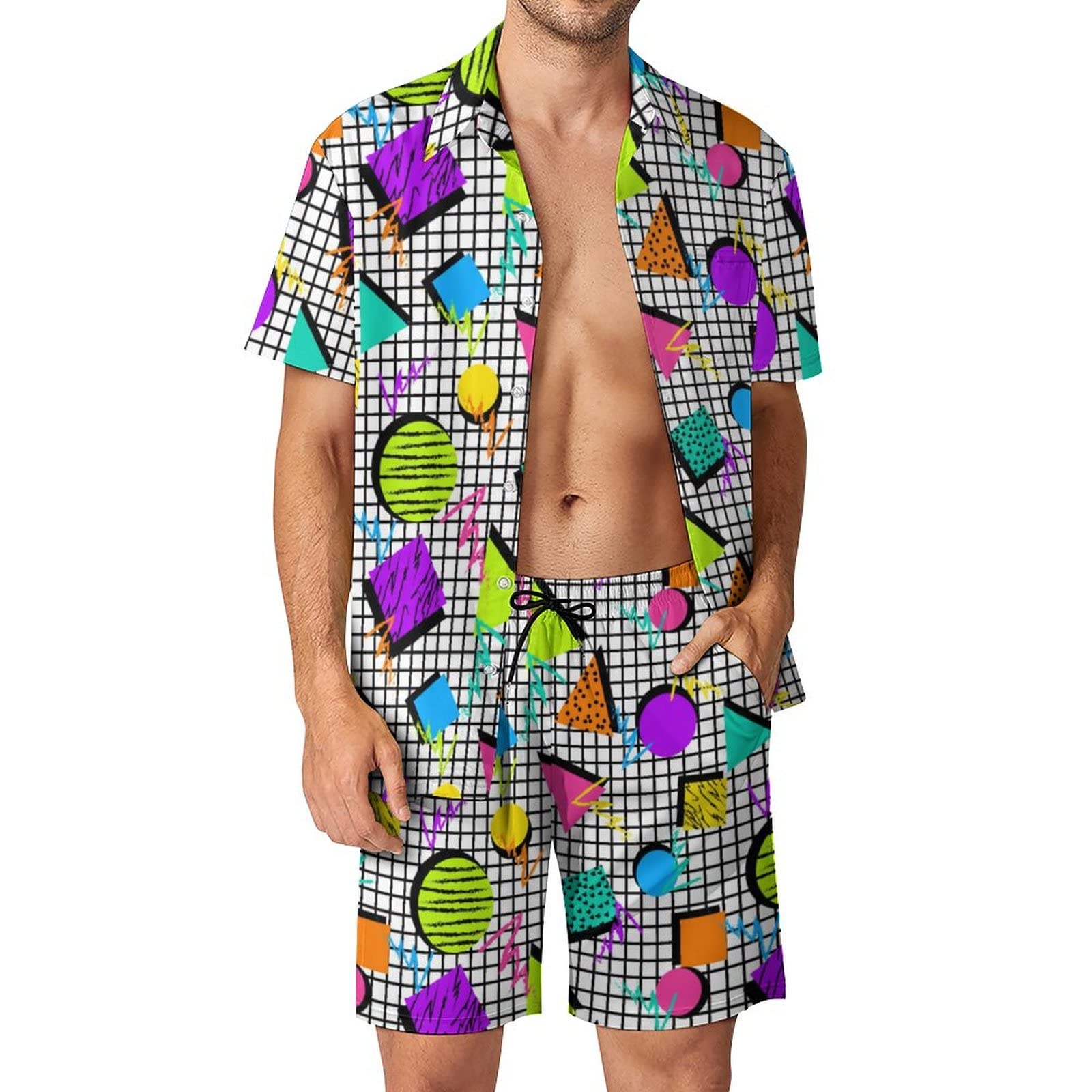 夏用不規則幾何学模様3Dプリントメンズシャツセットファッショ - Street Summer Fashion のレビューと価格
