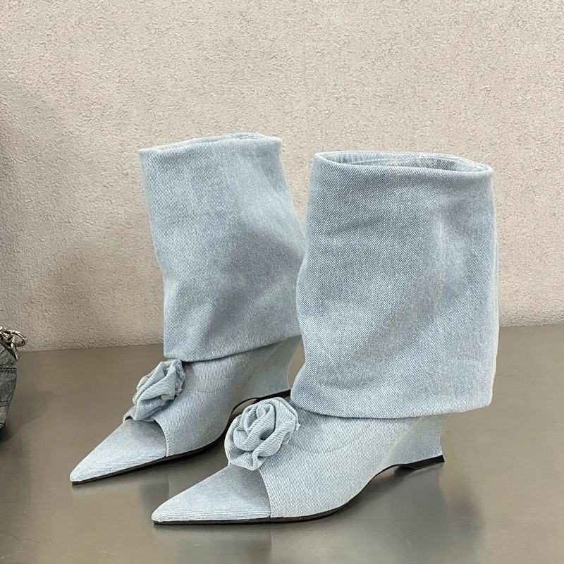 女性の靴ストリートスタイルデザイン花ピープポインテッドトゥ女 - Street Fashion Denim のレビューと価格