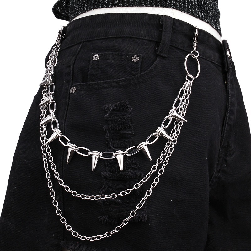 ヒップホップ パンクロック メタルパンツ ウエストチェーン  - Street Fashion Jeans Women のレビューと価格