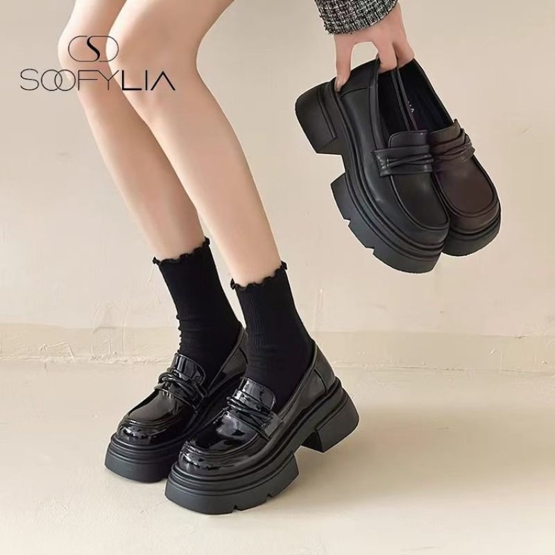 レディース ブラック 厚底 プラットフォーム ローファー ス - Street Fashion Styles のレビューと価格