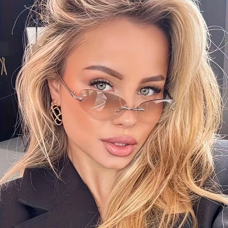 リムレスオーバルサングラス男性女性ファッション UV400  - Street Fashion Glasses のレビューと価格