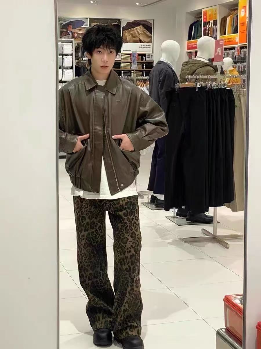 韓国原宿レトロ QICHE 男女兼用ハイストリートヒョウ柄ワ - Street Fashion Jeans Women のレビューと価格