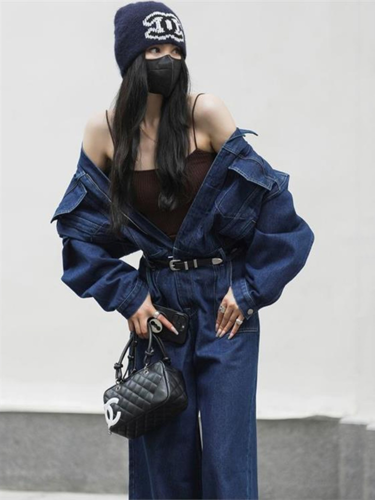 ストリートデニムジーンズジャンプスーツ女性のための長袖ロンパ - Street Fashion Jeans Women のレビューと価格